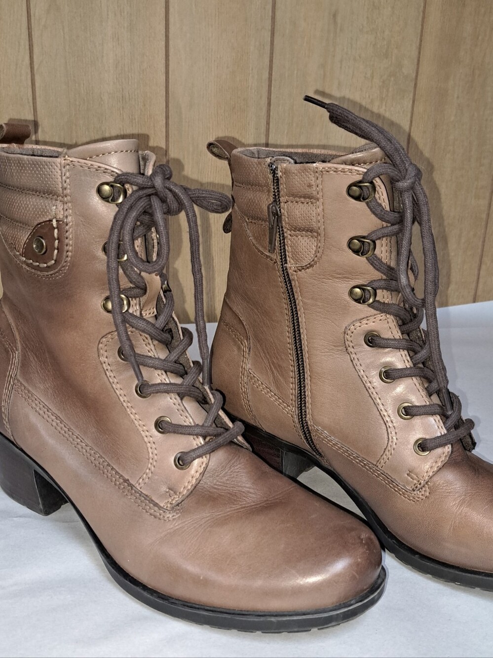 Earth Shoes Denali Anchor Lace Up Side Zip Heel Boots Walnut Brown Size 11 M